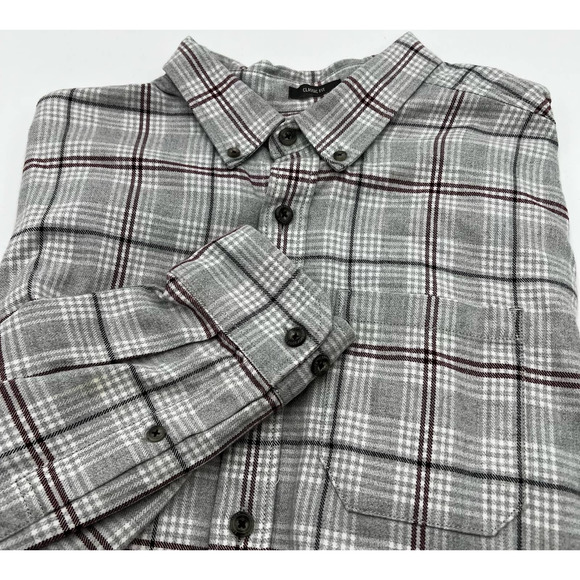 Eddie Bauer Classic Fit Mens Gray Plaid Flannel Shirt L‎ Button Down Casual P28 - Picture 1 of 8